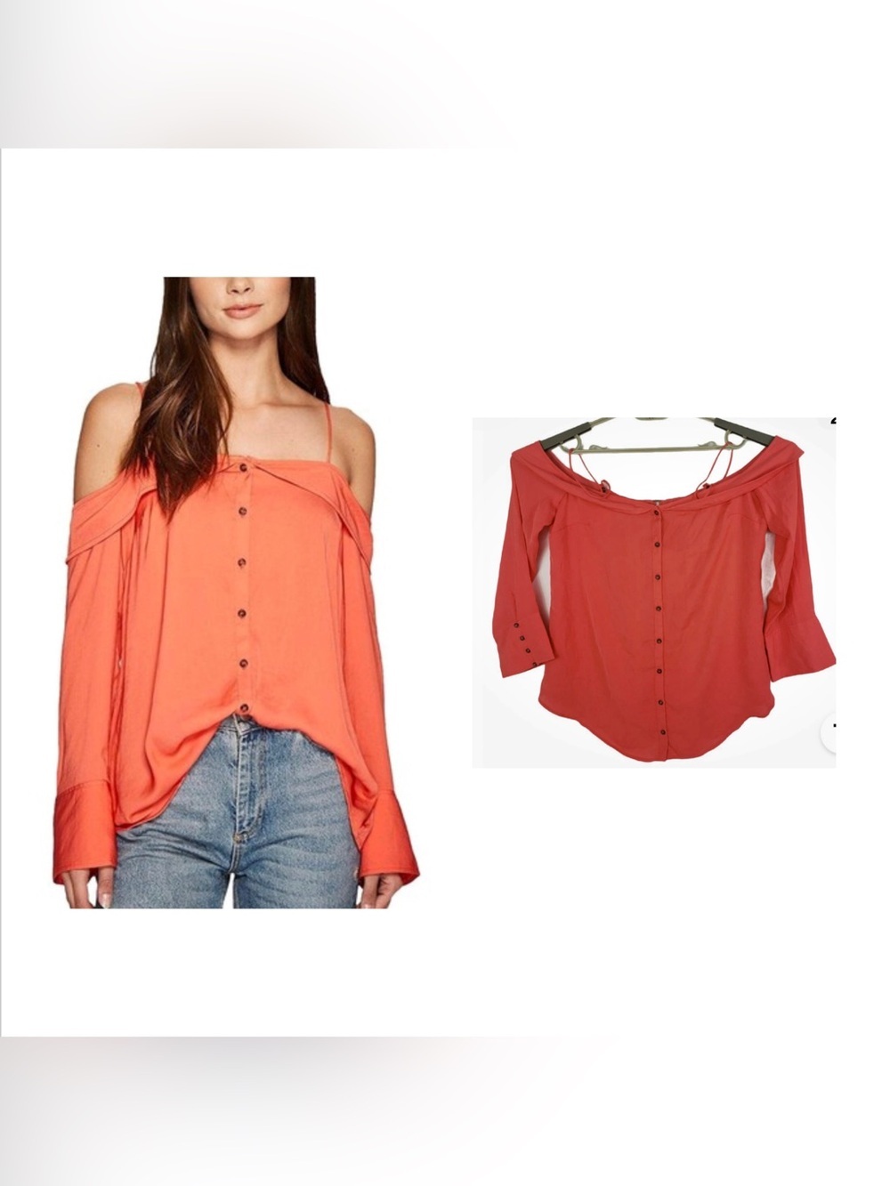 Free People Coral Off-Shoulder Button-Front Blouse